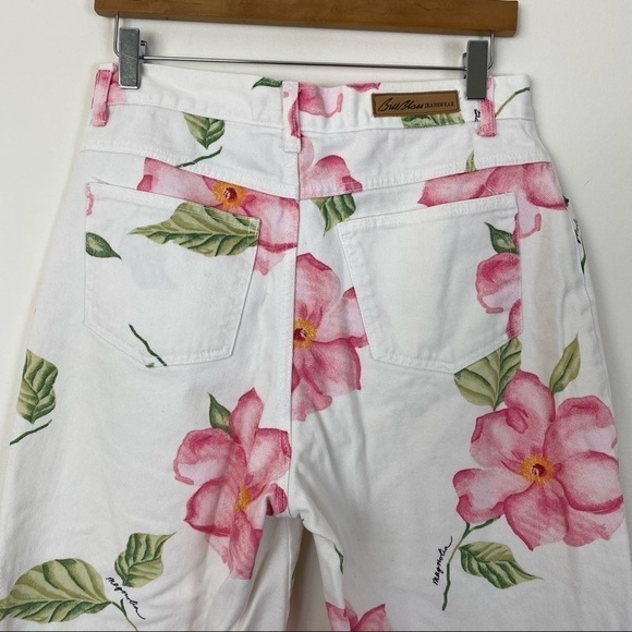 VINTAGE BILL BLASS Easy Fit High Waisted Cropped Mom Jeans White Floral 80s 90s - Picture 6 of 9